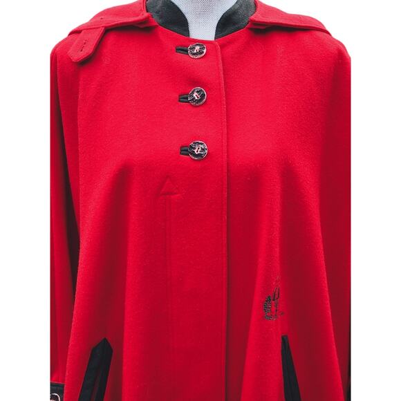 VTG 1970s Salzburg Austria Red Wool Cape Cloak Hooded Embroidered 38 - Picture 4 of 16